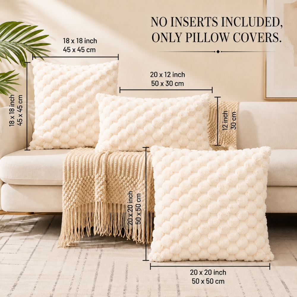 Dimensions des housses de coussin : 45x45 cm, 30x50 cm et 50x50 cm, garnissage non inclus