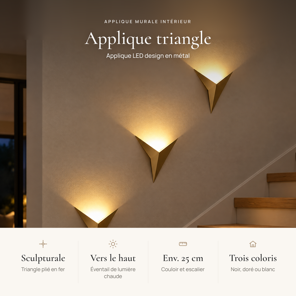 Avantages de l'applique murale triangle : forme sculpturale, lumière vers le haut, env. 25 cm, trois coloris