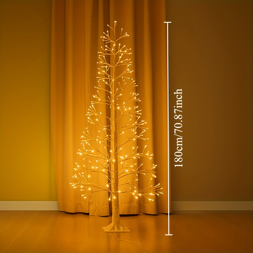 Arbre lumineux avec indication de hauteur 180 cm devant un rideau
