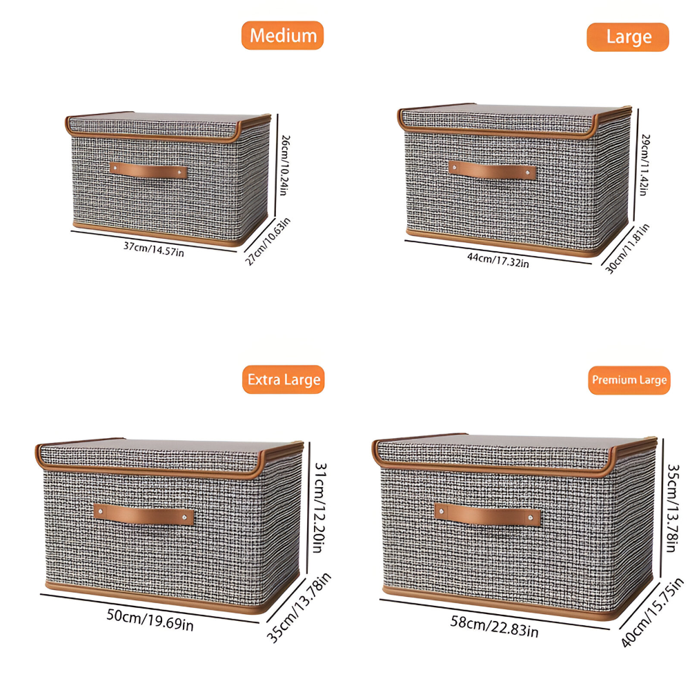 Boîtes de rangement effet tweed en plusieurs tailles avec leurs dimensions