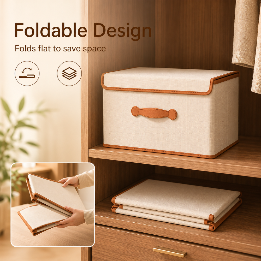 Boîte de rangement pliée à plat dans une armoire