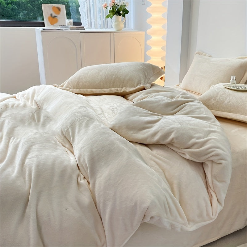 Parure de lit en polaire corail crème avec taies d'oreiller