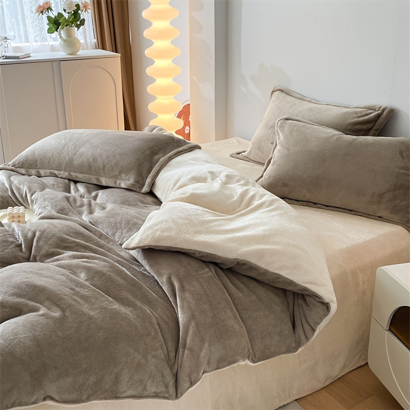 Housse de couette taupe à l'intérieur crème avec taies d'oreiller