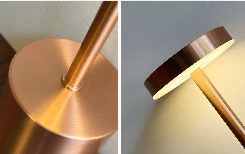 Détails du socle et de la tête de la lampe de table sans fil