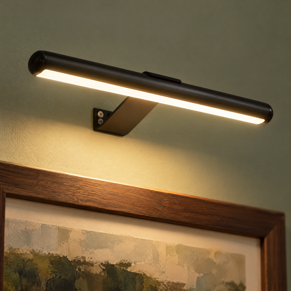 Gros plan de la lampe de tableau noire avec réglette LED et support mural