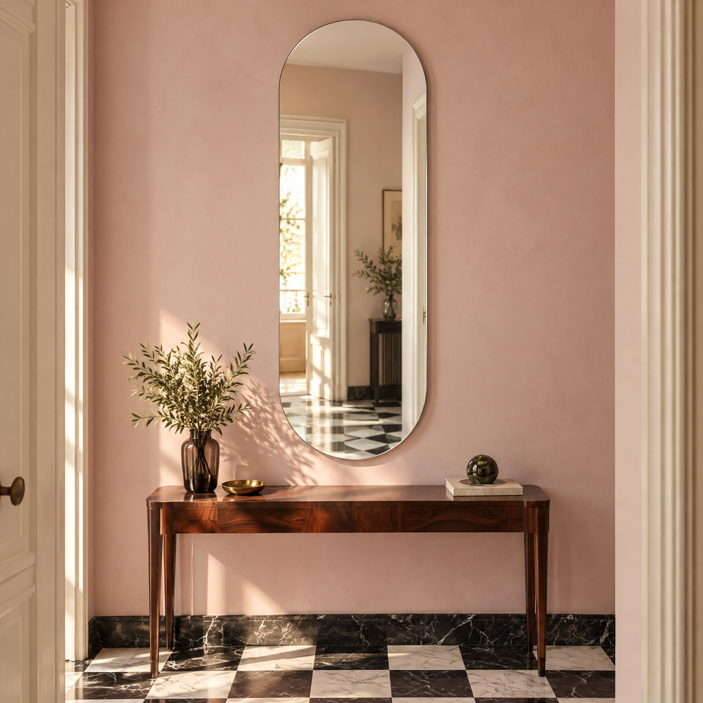 Miroir mural ovale 120 x 40 cm sans cadre dans une entrée art déco