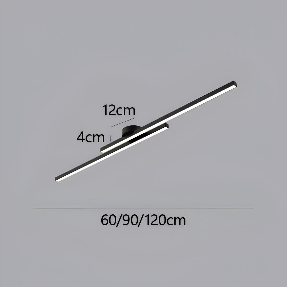 Dimensions du plafonnier LED linéaire noir : hauteur 4 cm, platine 12 cm