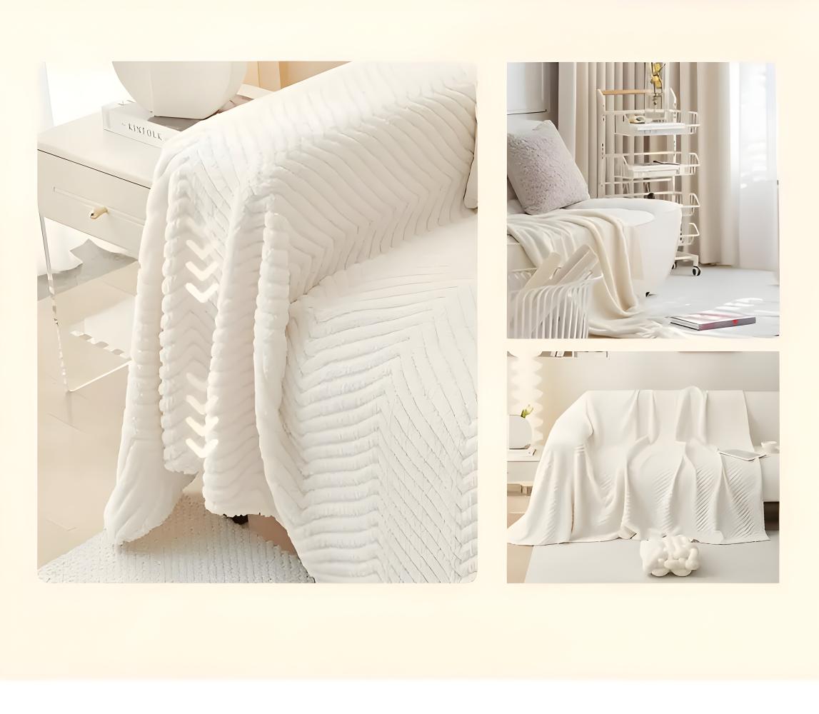 Collage du plaid blanc sur l'accoudoir et dans différentes pièces