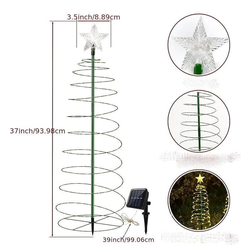 Dimensions du sapin de Noël à spirale avec étoile et panneau solaire sur fond blanc