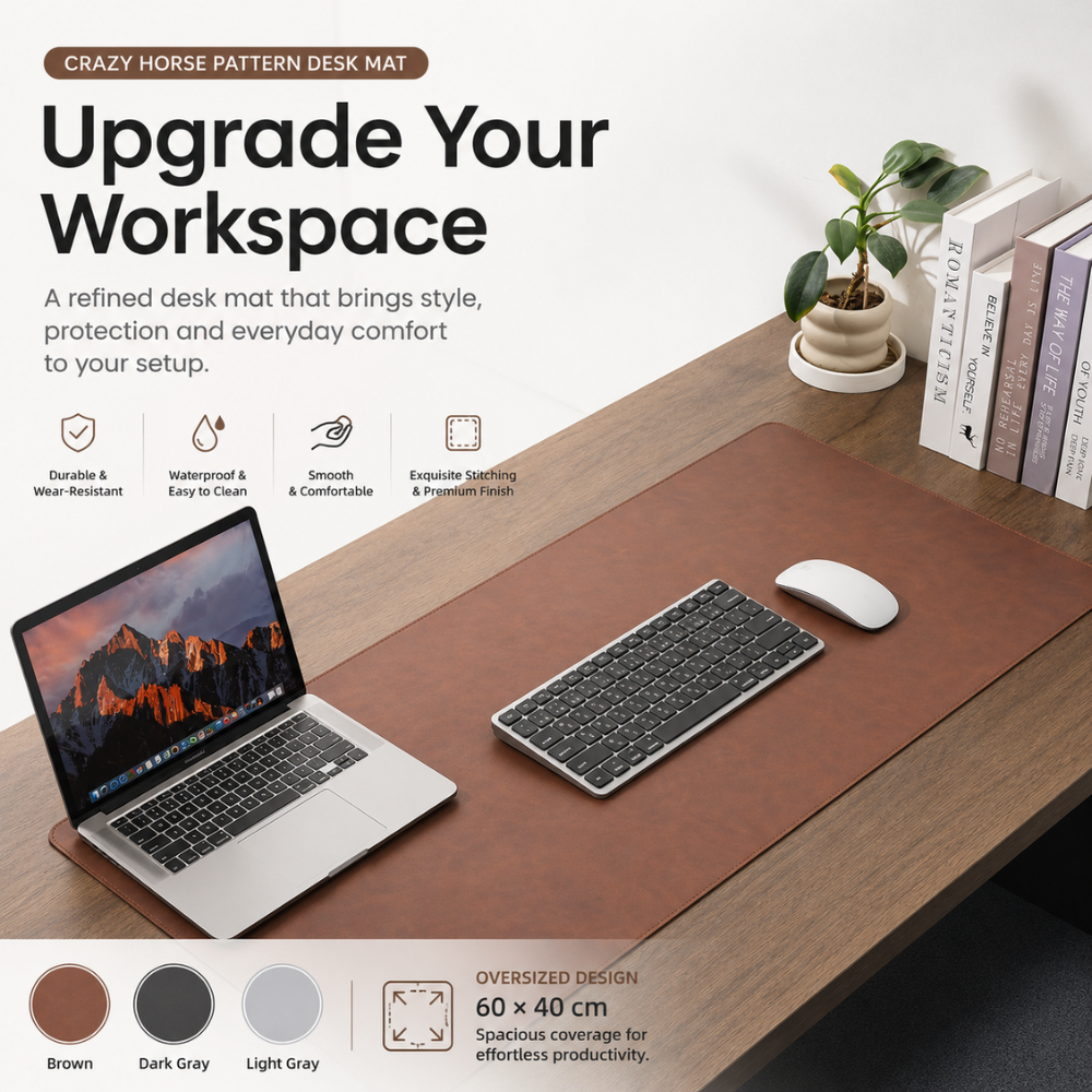 Sous-main bureau marron sous un ordinateur portable et un clavier