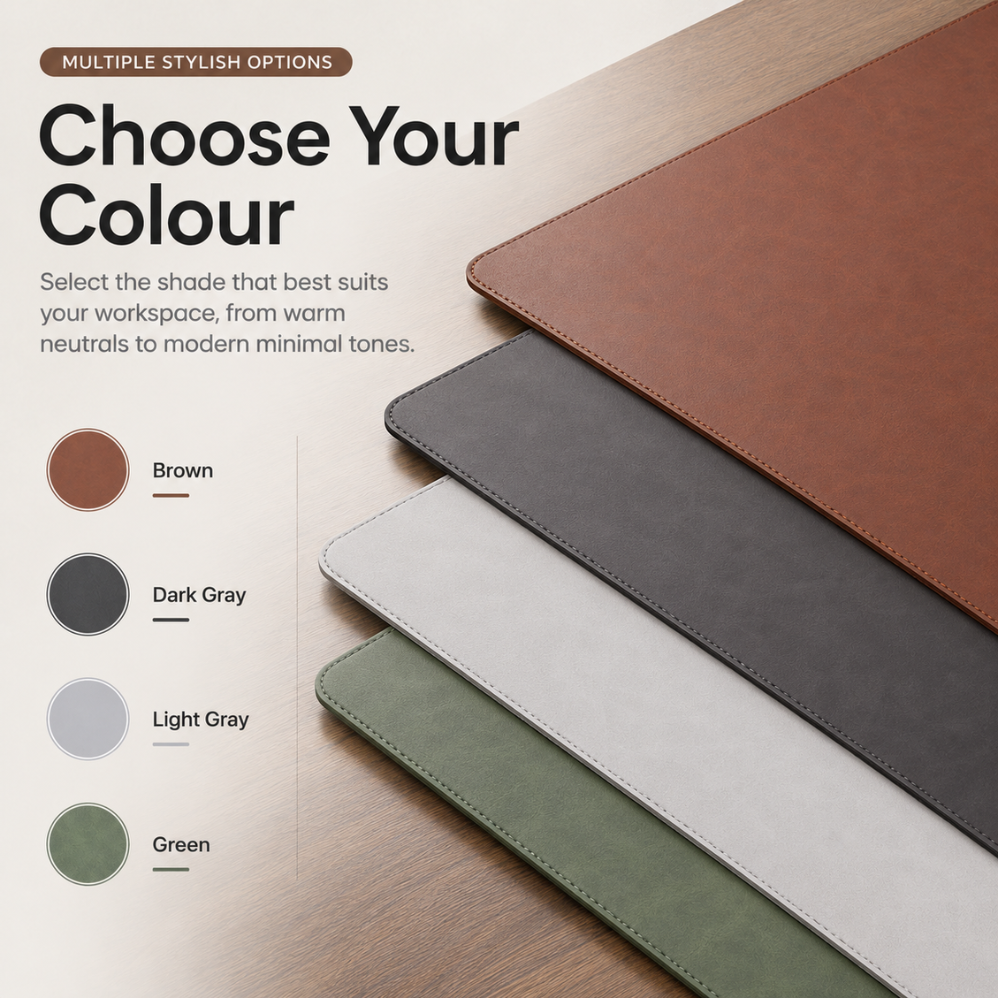 Sous-main bureau en marron, gris anthracite, gris clair et vert foncé
