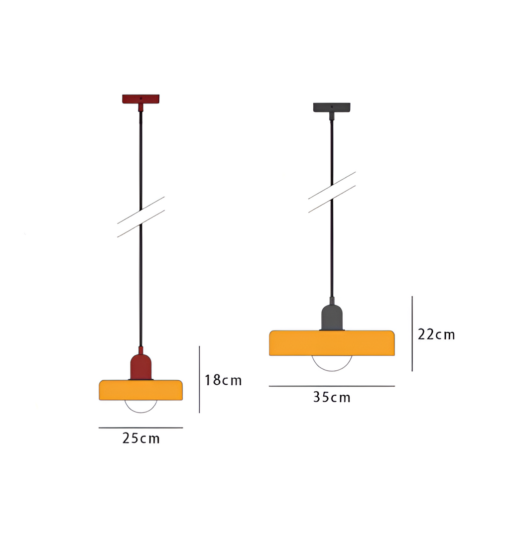 Dimensions de la suspension en verre coloré : Ø 25 x H 18 cm et Ø 35 x H 22 cm