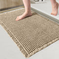 Tapis de bain gaufré kaki à franges