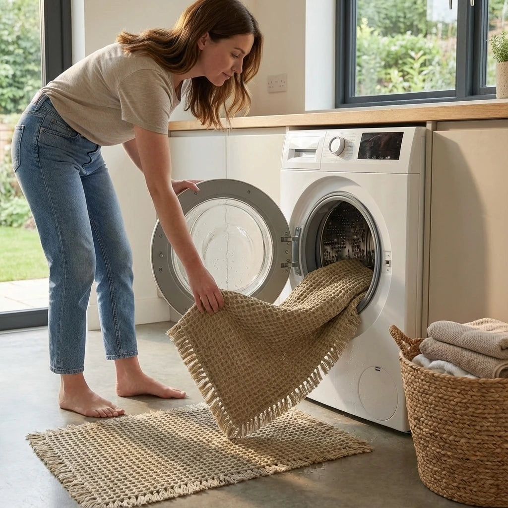 Tapis de bain gaufré kaki séché à l'air libre et en machine