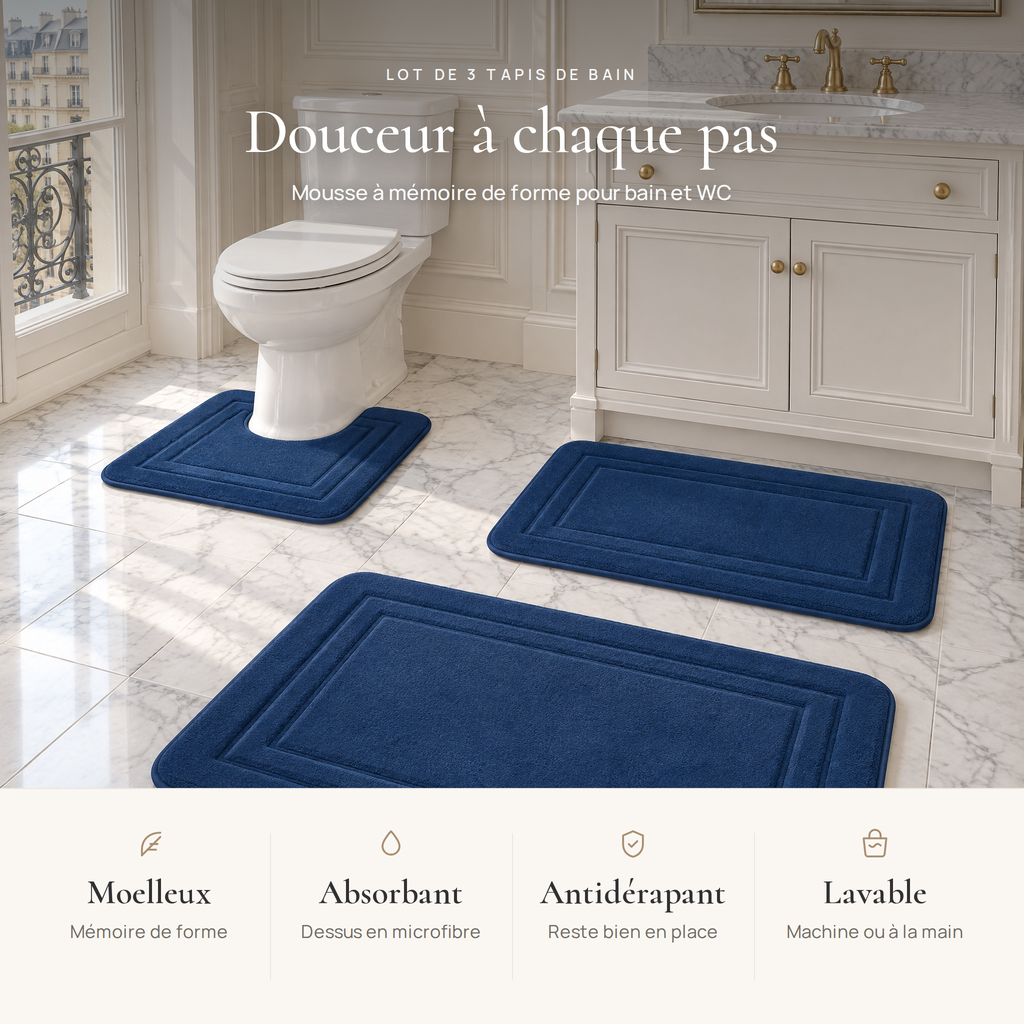 Avantages du tapis de bain mémoire de forme : moelleux, absorbant, antidérapant, lavable