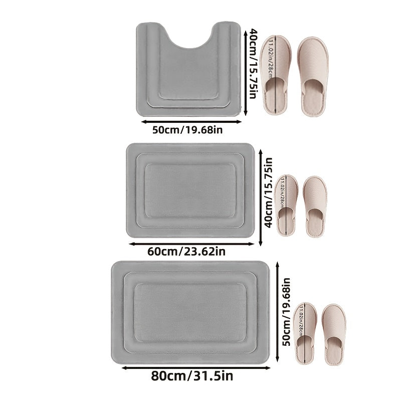 Dimensions du lot de 3 tapis de bain : contour WC 50 x 40 cm, tapis 60 x 40 cm et 80 x 50 cm